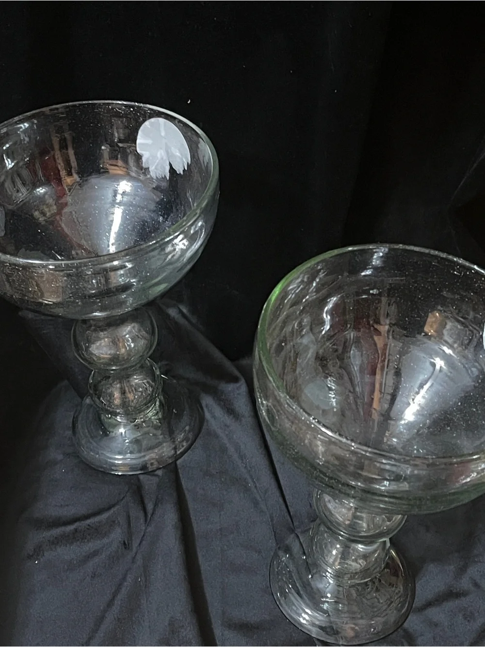 Set of 2 Recycled Glass Pedestal Pillar Candle Holders Clear Footed 3” Candle
